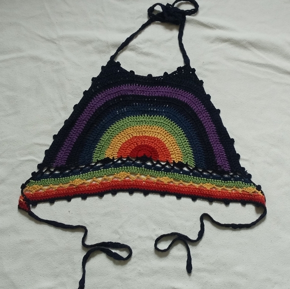 Colorful Rainbow Crochet Halter Top - Picture 2 of 5